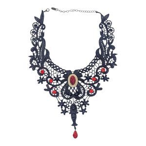 Faux Ruby Decor Statement Choker Elegant Jewelry Lace Jewelry Lace Necklace